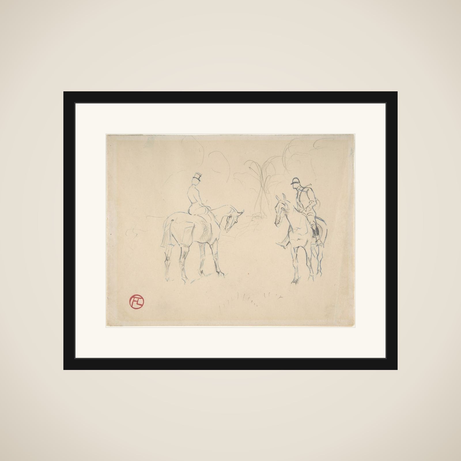 A Woman and a Man on Horseback framed