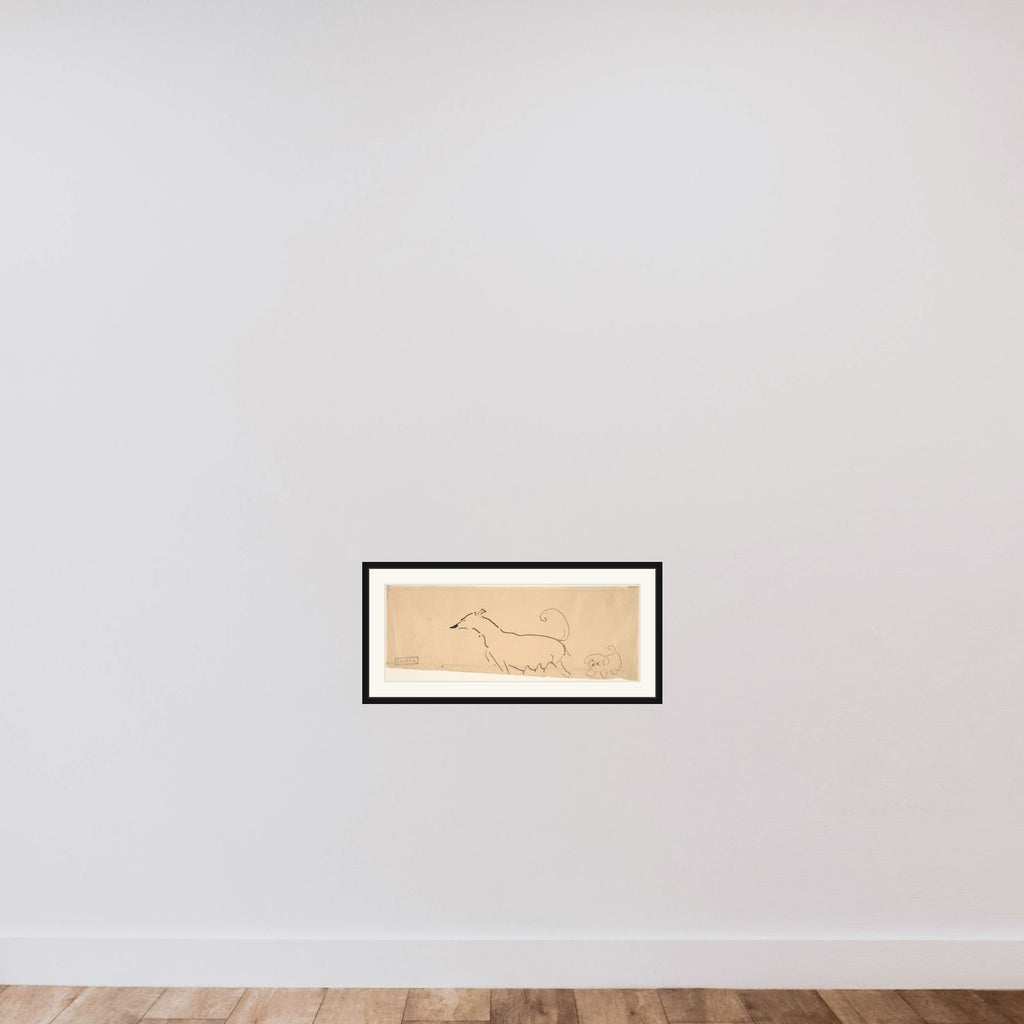 Two Dogs framed — shown to scale