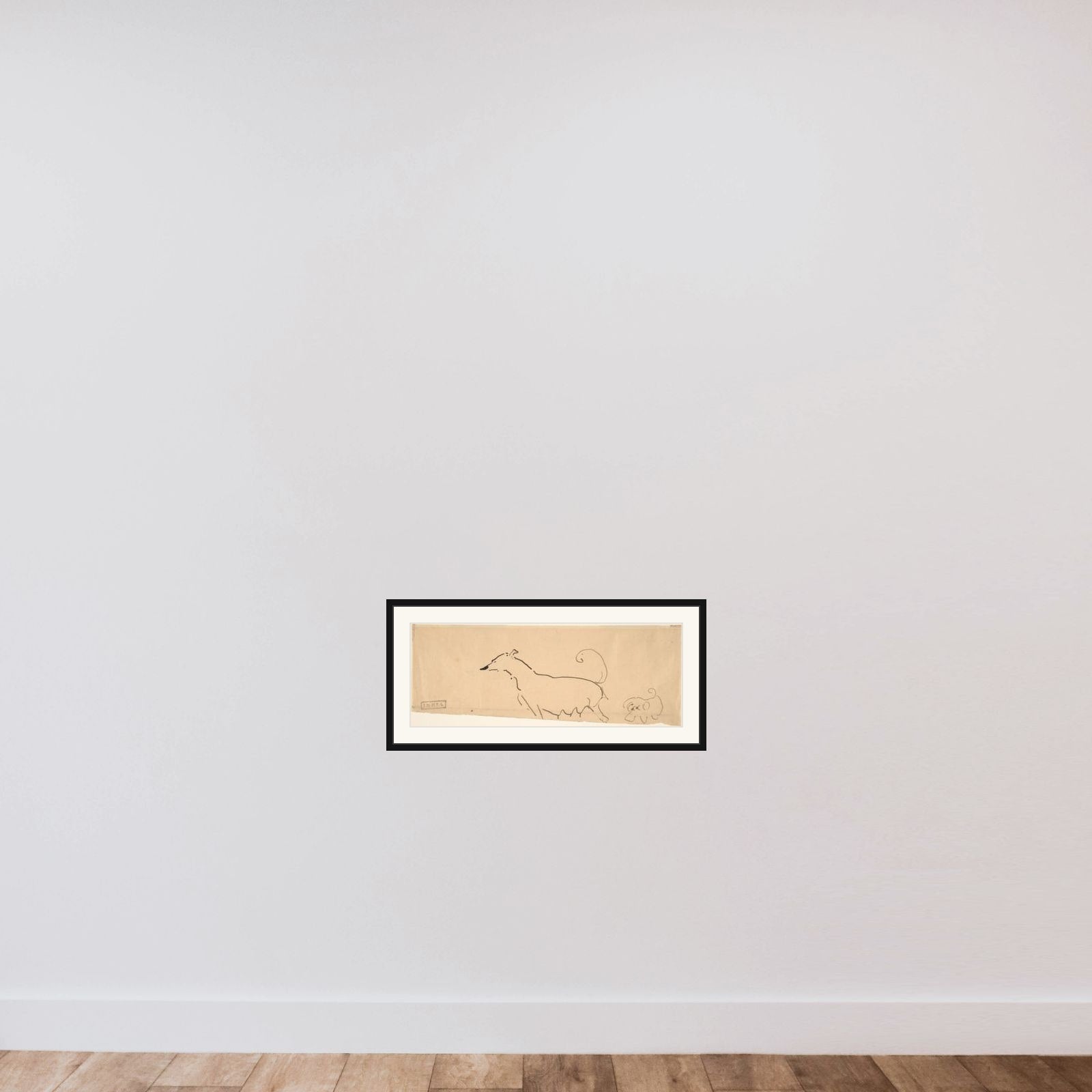 Two Dogs framed — shown to scale