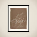 A seated couple, embracing framed