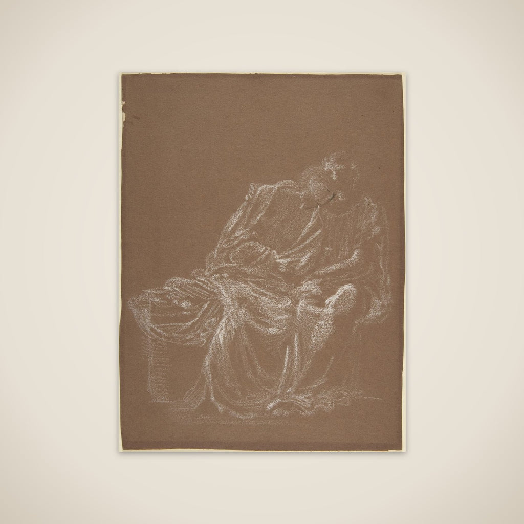 A seated couple, embracing unframed print