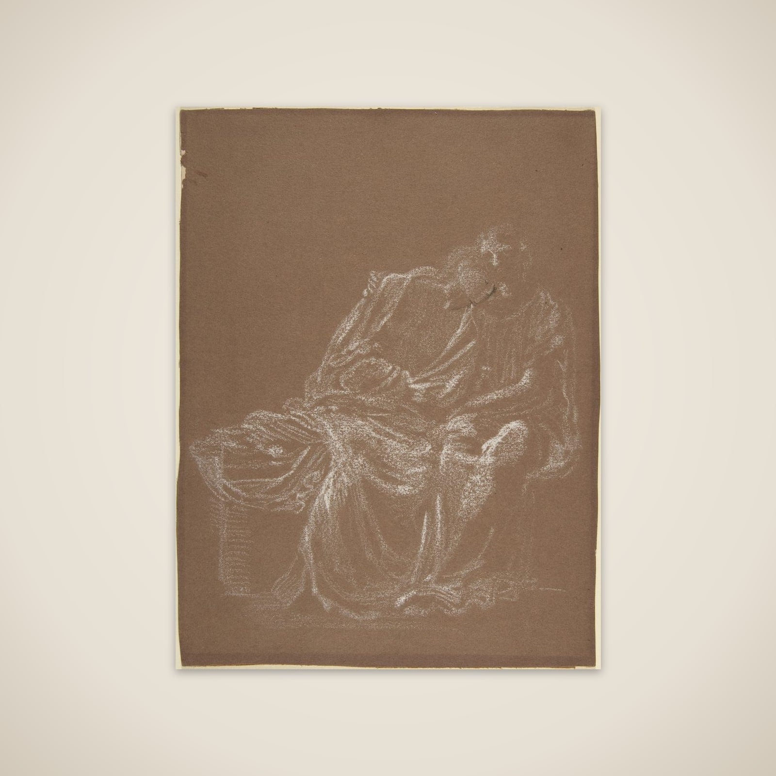A seated couple, embracing unframed print