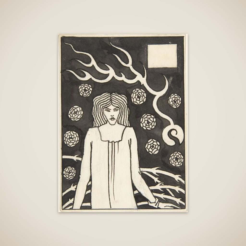 Young Woman Surrounded by Briars, Lightning and Roses (Chapter Heading, "Le Morte d'Arthur," J. M. Dent 1893–94, Part III, book vi, chapter xvii, p. 215 and Part VII, book x, chapter xxii, p. 500) unframed print