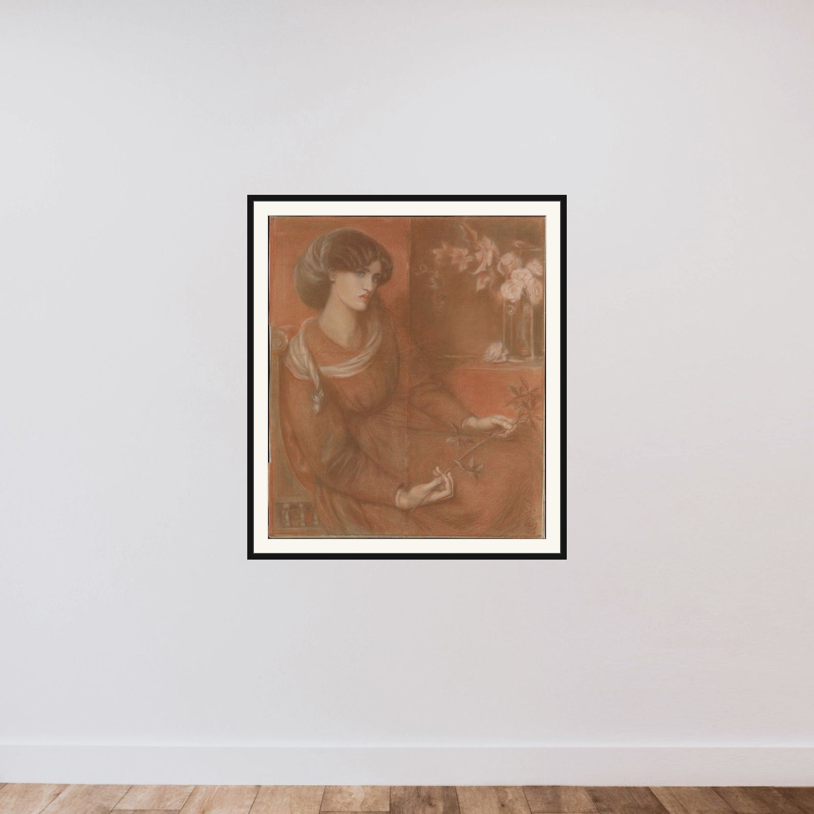 Jane Morris: Study for "Mariana" framed — shown to scale