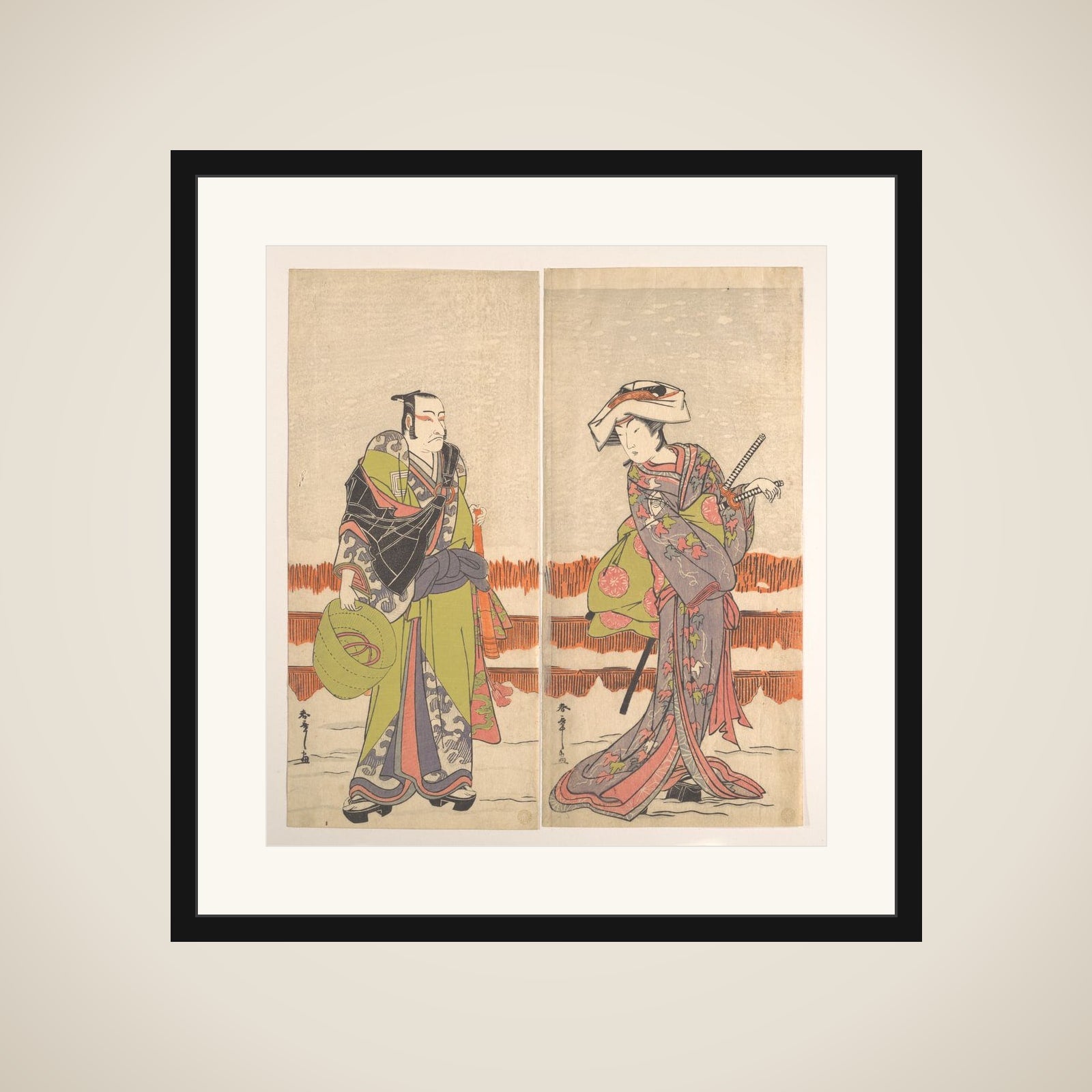 Ichikawa Danjuro Fifth as a Komuso Holding a Basket-Hat in His Right Hand framed