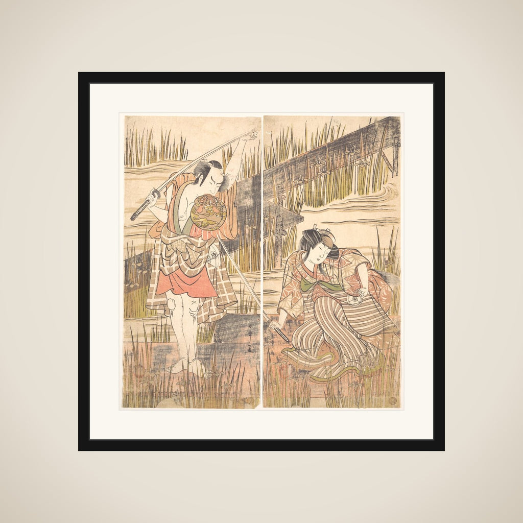 The Actor Onoye Matsusuke with Sword Held Above His Head with Both Hands framed