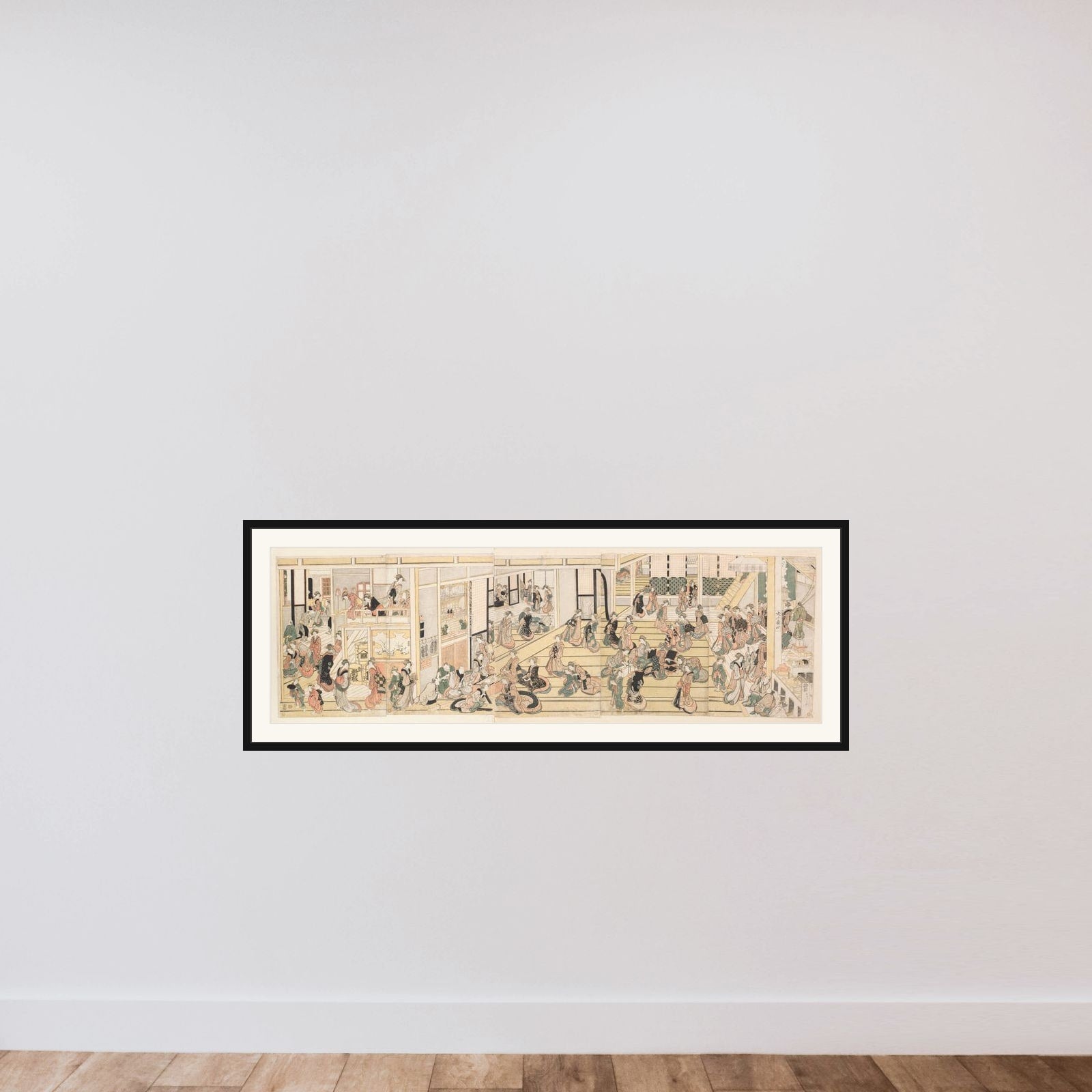 New Year's Day at the Ōgiya Brothel, Yoshiwara framed — shown to scale