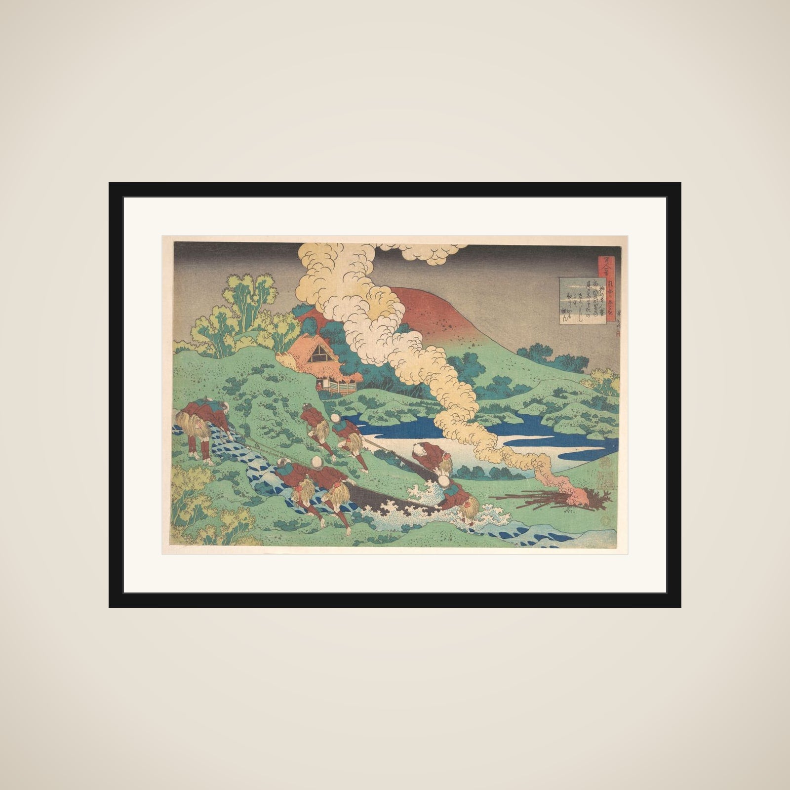 Poem by Kakinomoto Hitomaro, from the series One Hundred Poems Explained by the Nurse (Hyakunin isshu uba ga etoki) framed