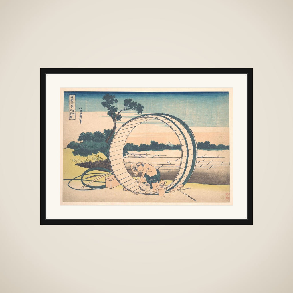 Fujimigahara in Owari Province (Bishū Fujimigahara), from the series Thirty-six Views of Mount Fuji (Fugaku sanjūrokkei) framed