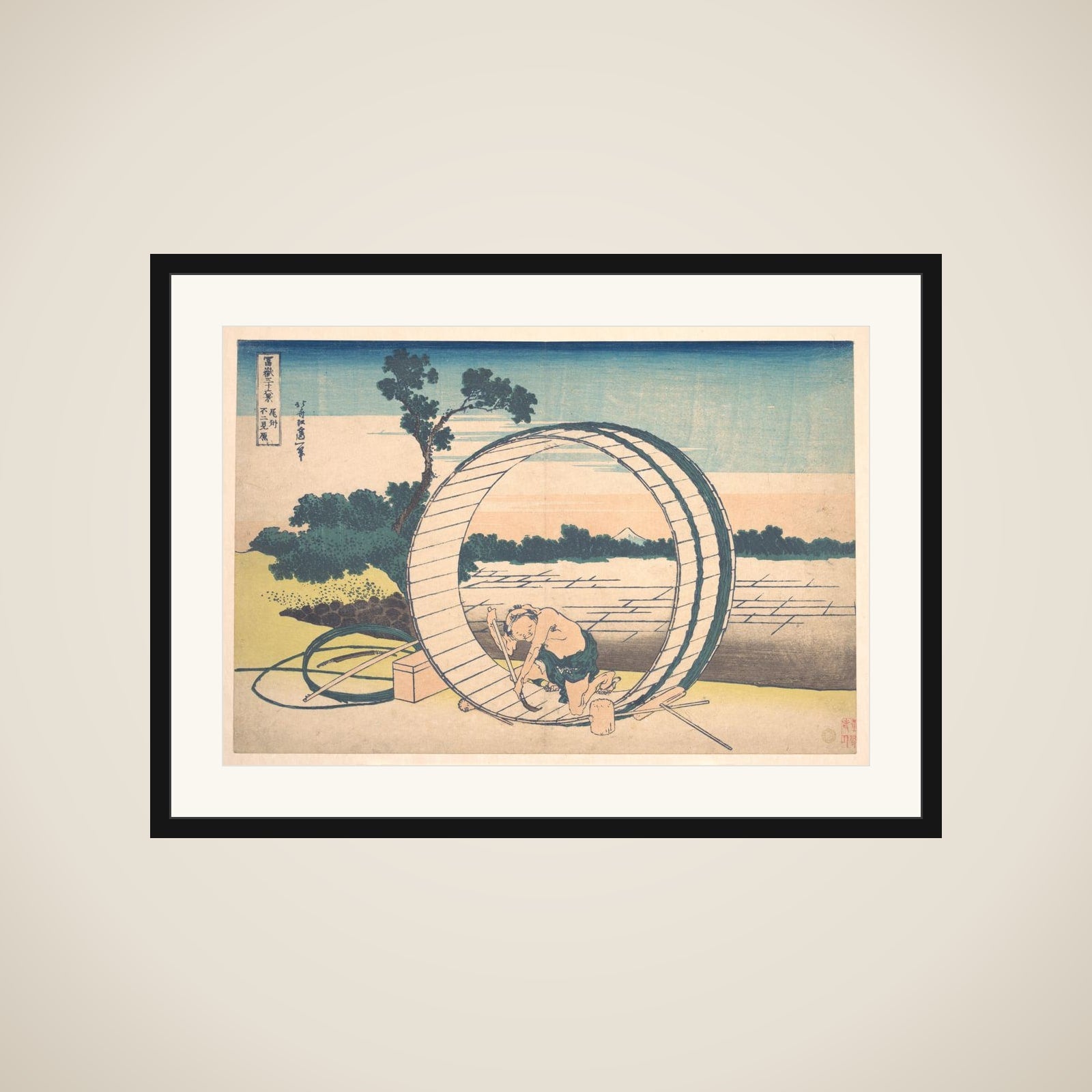 Fujimigahara in Owari Province (Bishū Fujimigahara), from the series Thirty-six Views of Mount Fuji (Fugaku sanjūrokkei) framed