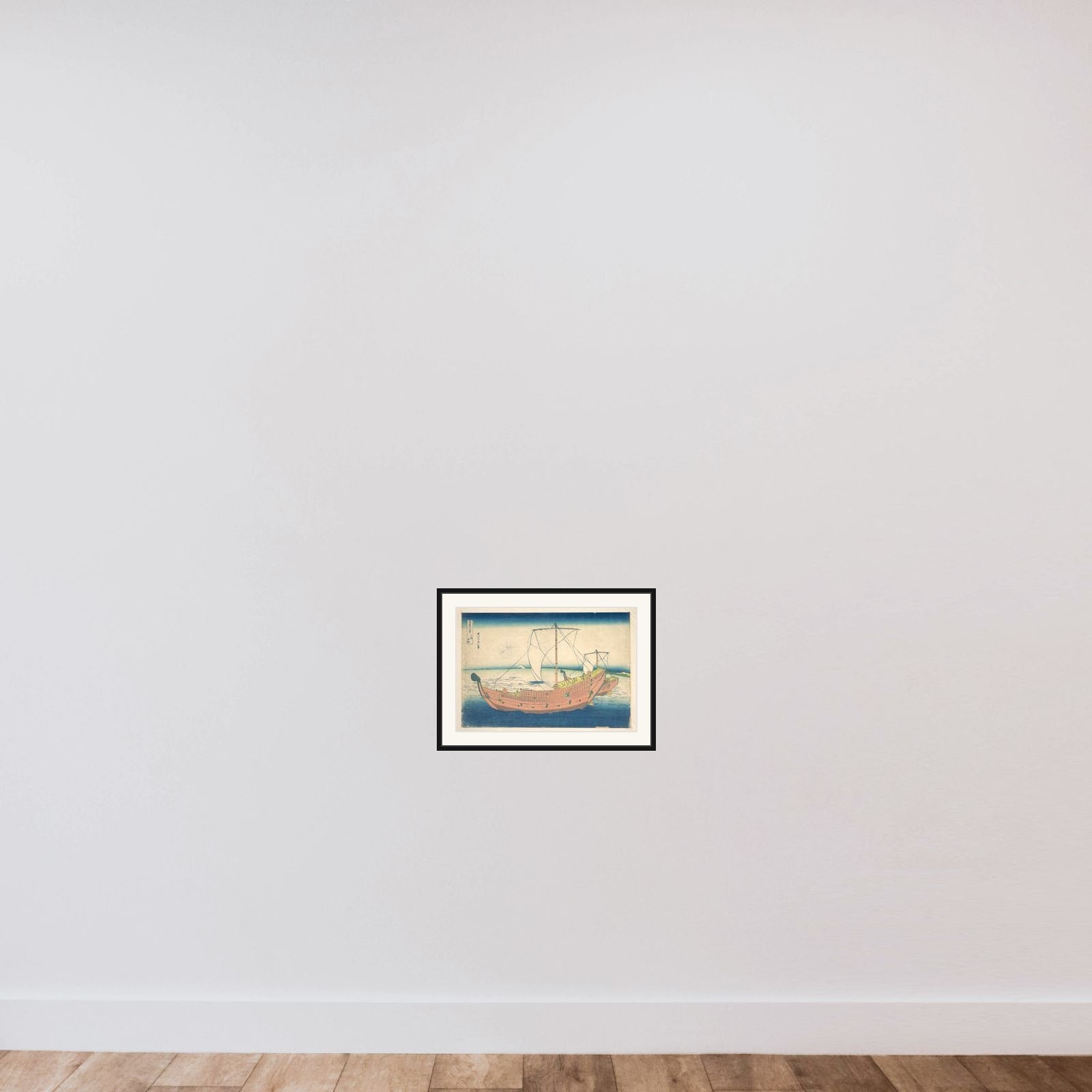 At Sea off Kazusa (Kazusa no kairo), from the series Thirty-six Views of Mount Fuji (Fugaku sanjūrokkei) framed — shown to scale