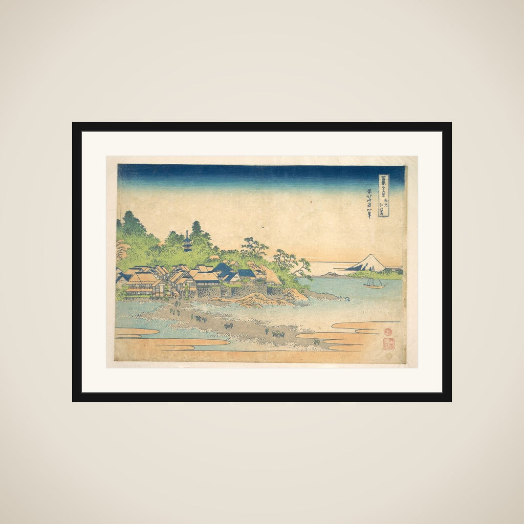 Enoshima in Sagami Province (Sōshū Enoshima), from the series Thirty-six Views of Mount Fuji (Fugaku sanjūrokkei) framed