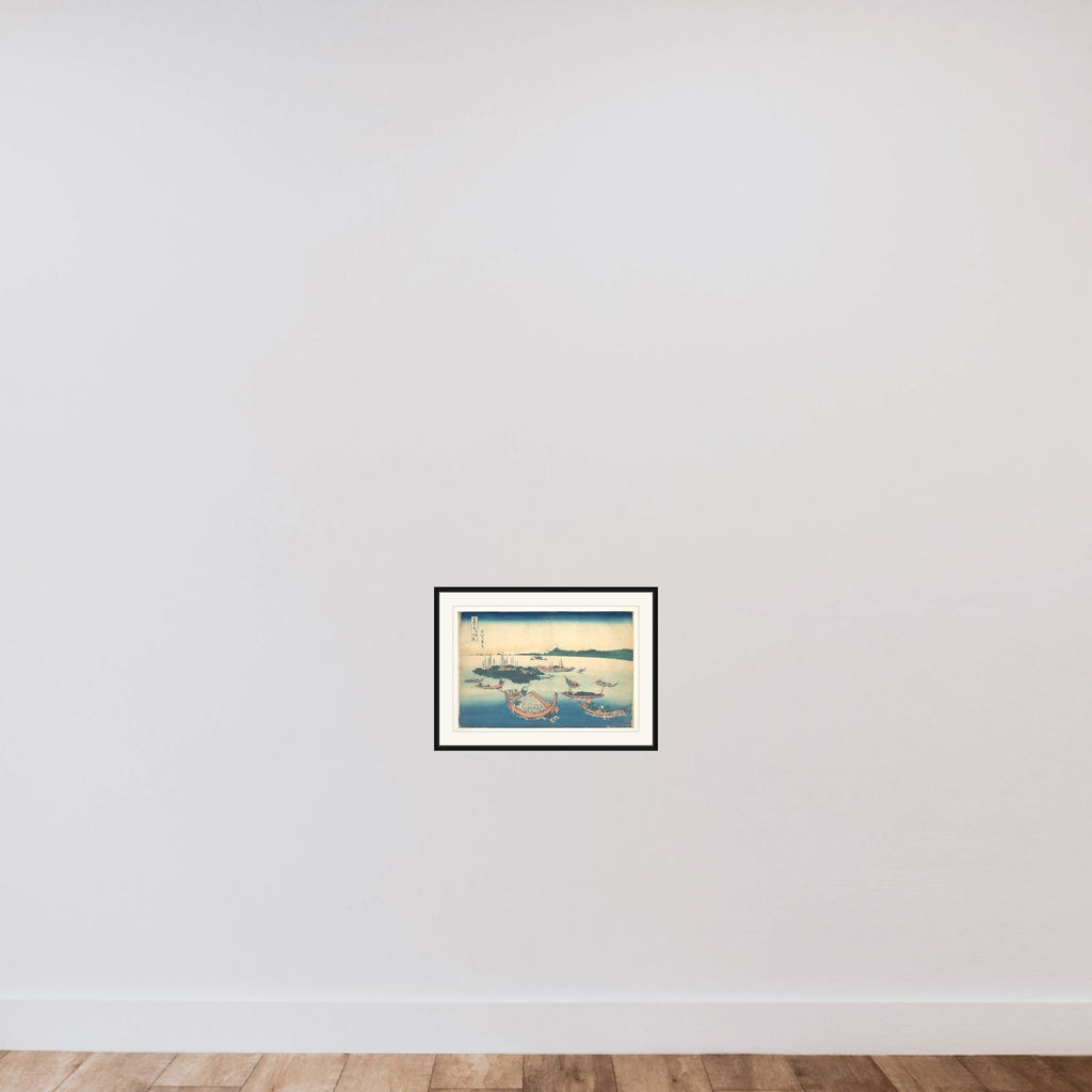 Tsukudajima in Musashi Province (Buyō Tsukudajima), from the series Thirty-six Views of Mount Fuji (Fugaku sanjūrokkei) framed — shown to scale