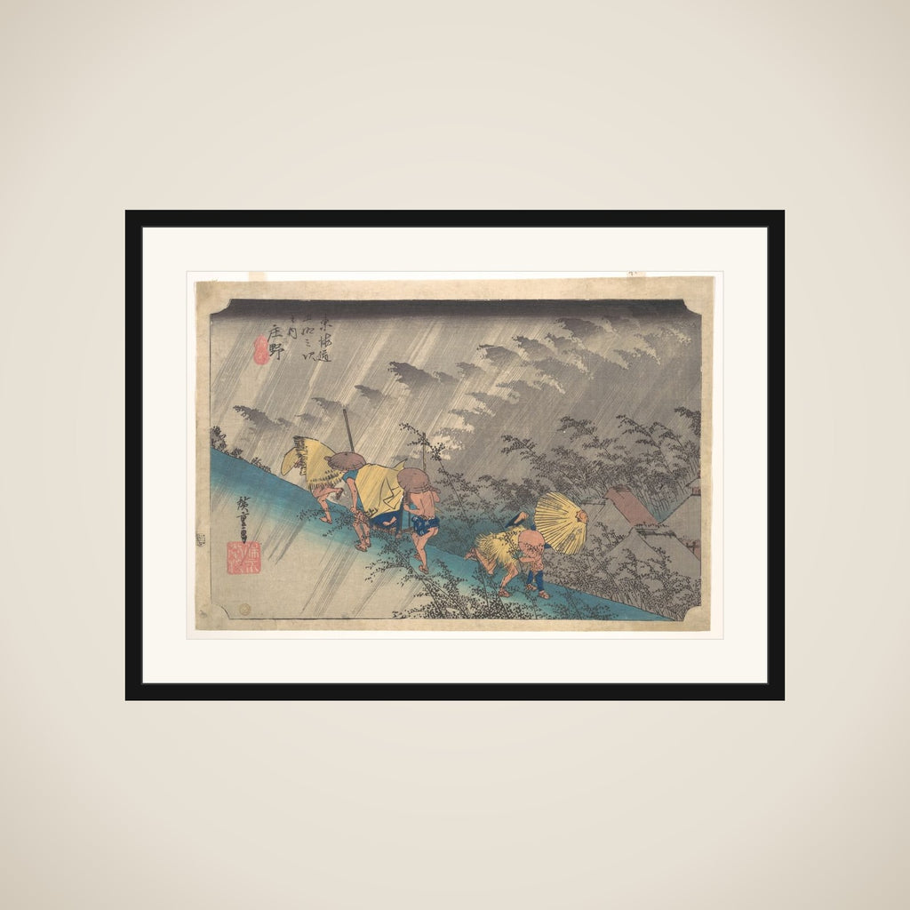 Sudden Shower at Shōno, from the series Fifty-three Stations of the Tōkaidō framed