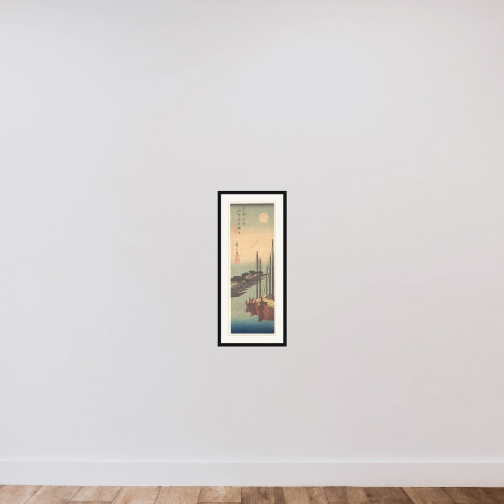 Tsukudajima Kaihin Rōgetsu framed — shown to scale