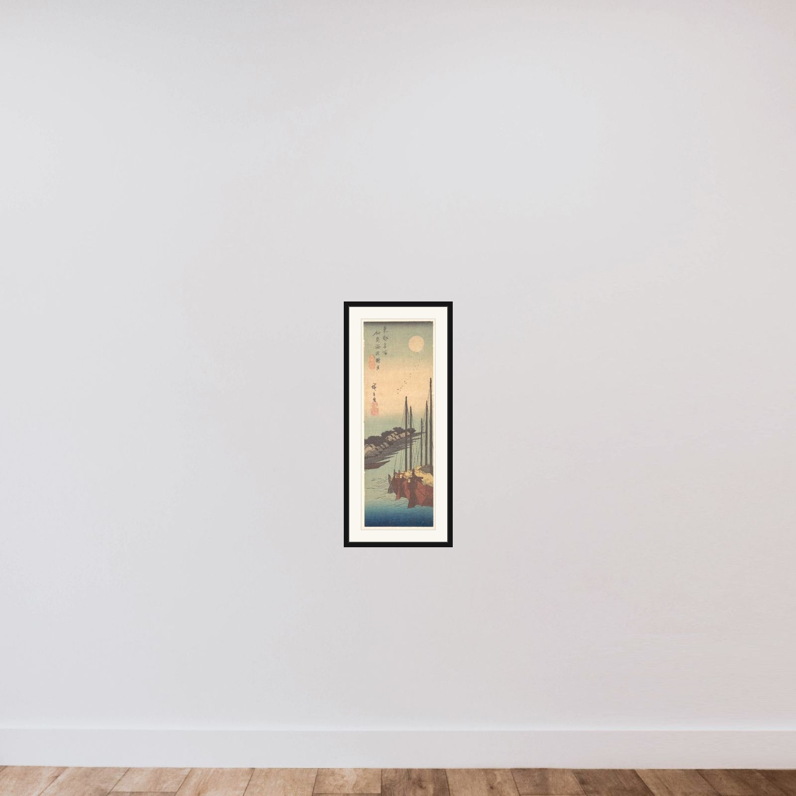 Tsukudajima Kaihin Rōgetsu framed — shown to scale