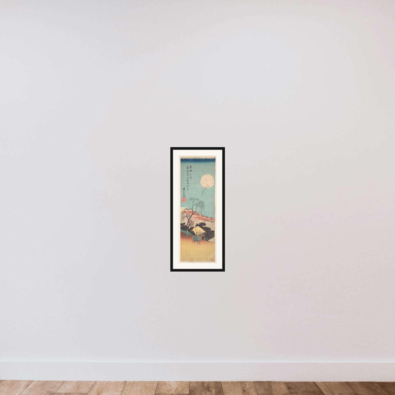 Shin Yoshiwara Emonzaka Aki no Tsuki framed — shown to scale