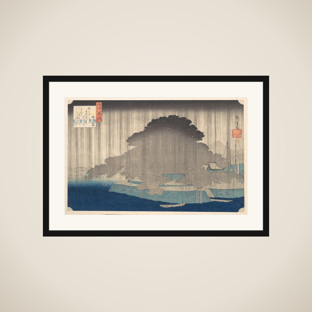 Night Rain at Karasaki, from the series Eight Views of Ōmi (Ōmi hakkei no uchi) framed