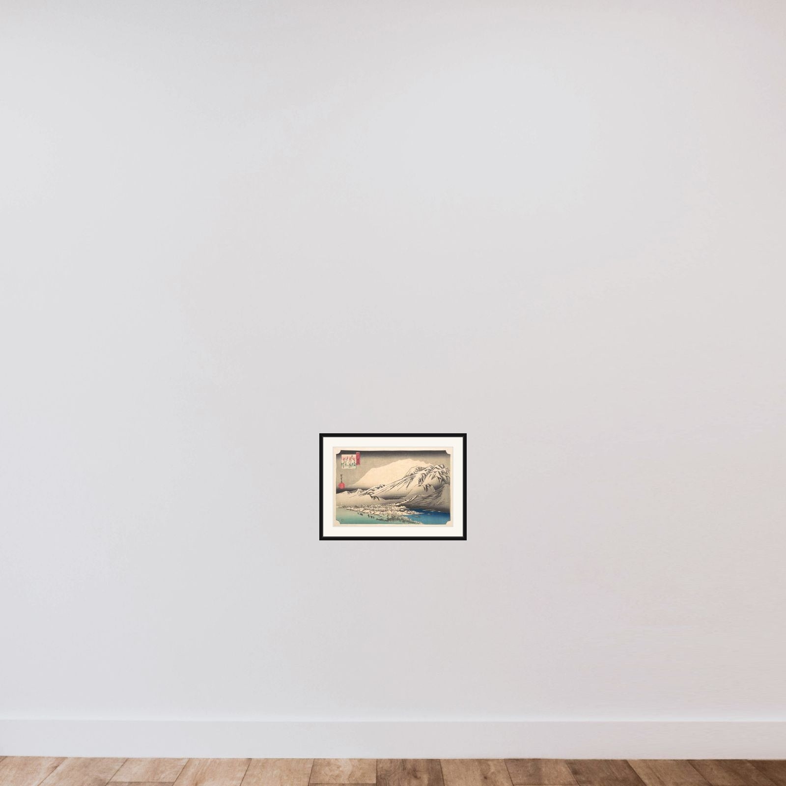 Evening Snow on Hira, Lake Biwa framed — shown to scale