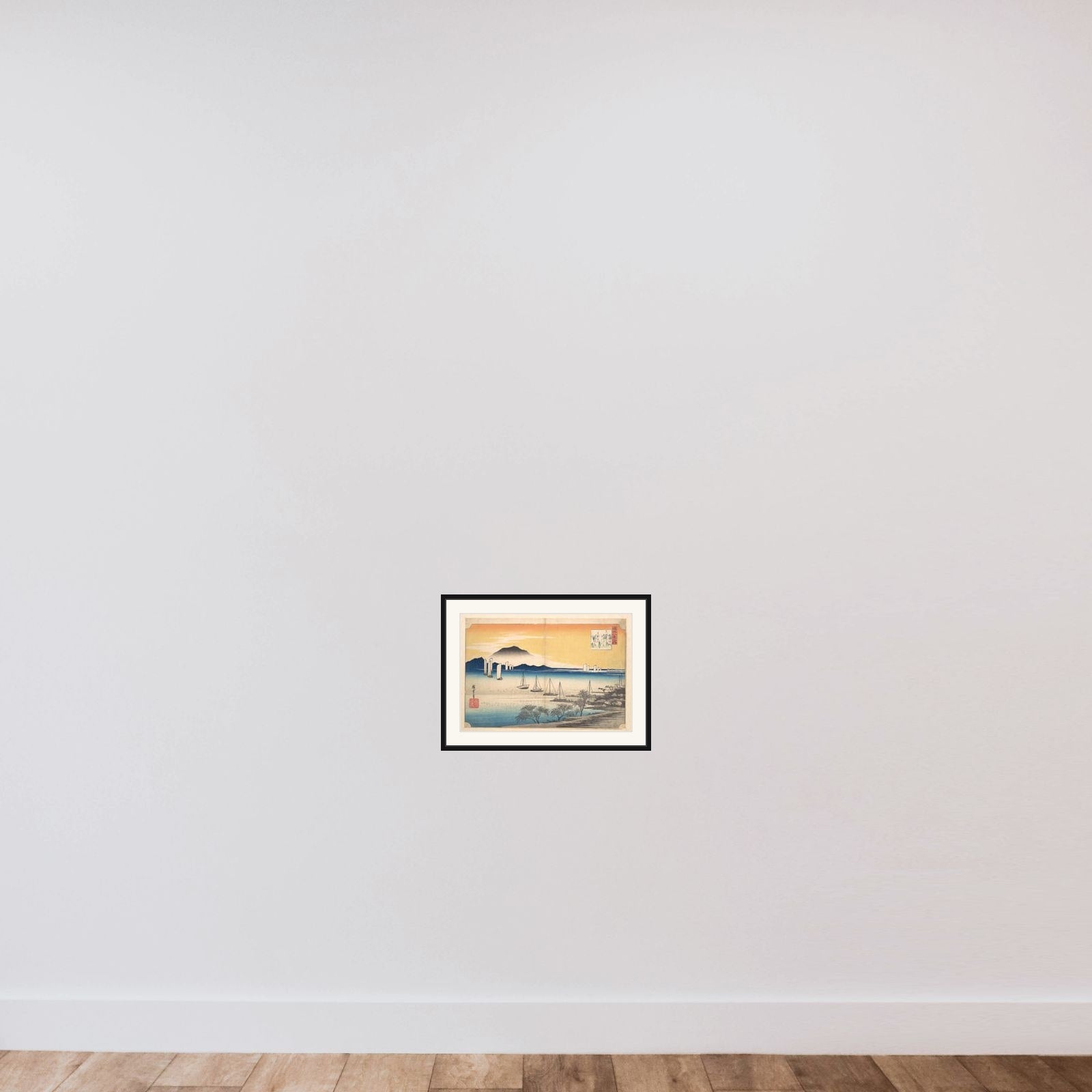 Sailing Boats Returning to Yabase, Lake Biwa framed — shown to scale