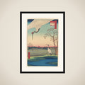 “Minowa, Kanasugi at Mikawashima,” from the series One Hundred Famous Views of Edo (Meisho Edo hyakkei, Minowa Kanasugi, Mikawashima) framed
