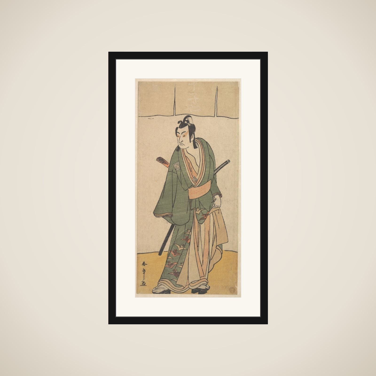 The Second Ichikawa Monnosuke in the role of Soga no Juro Sukenari framed