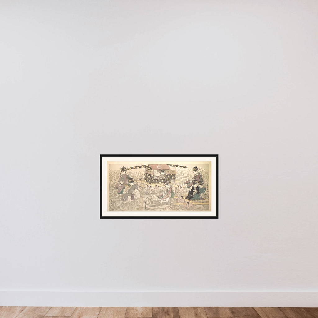 Fair Travellers Fording the River Oi framed — shown to scale