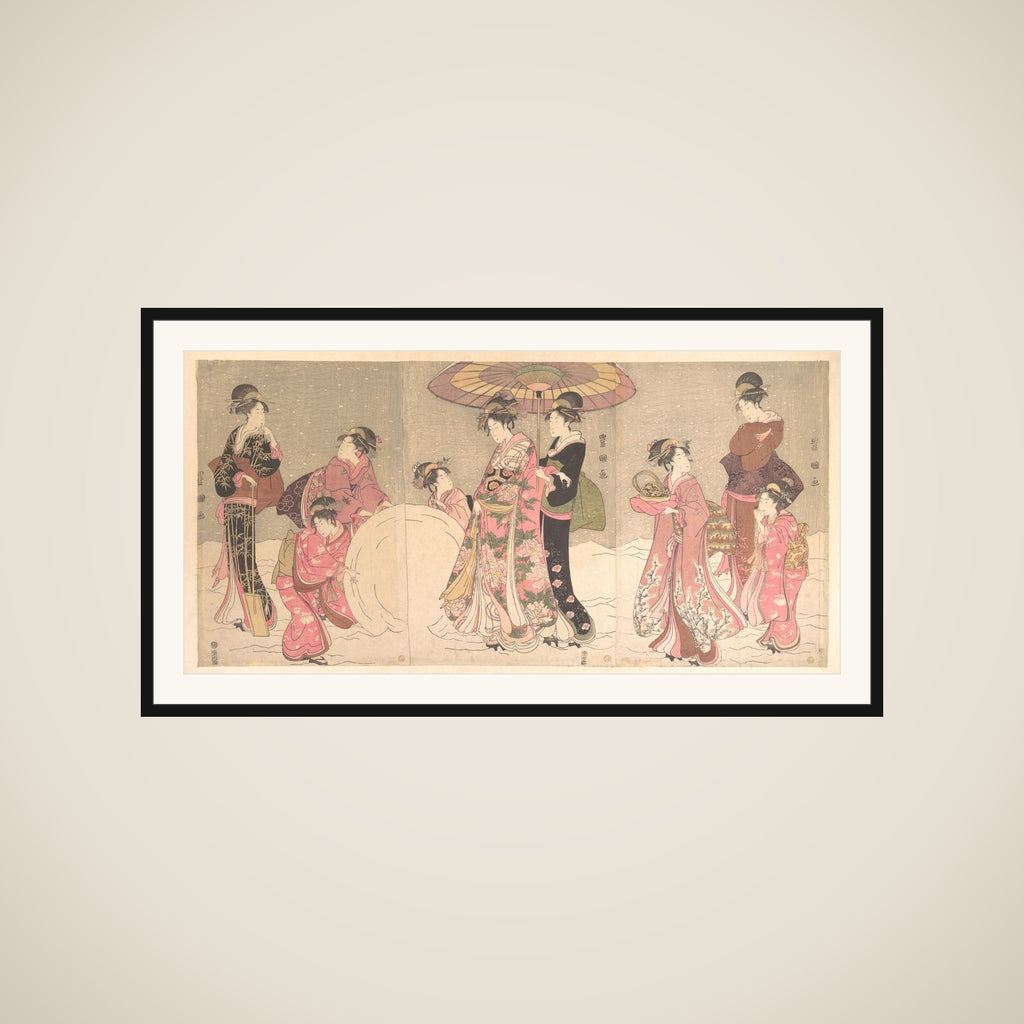 Courtesans and Attendants Making a Giant Snowball framed