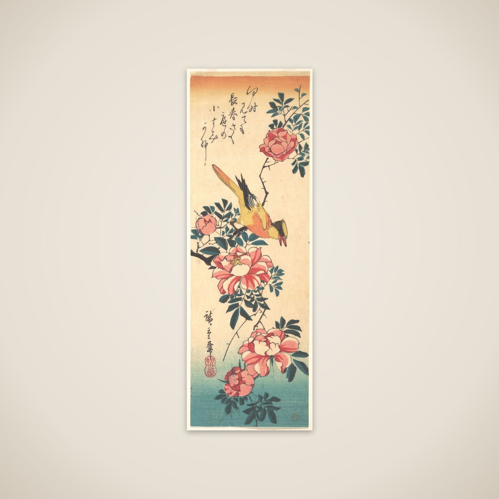 Eastern Grey Wagtail and Rose unframed print