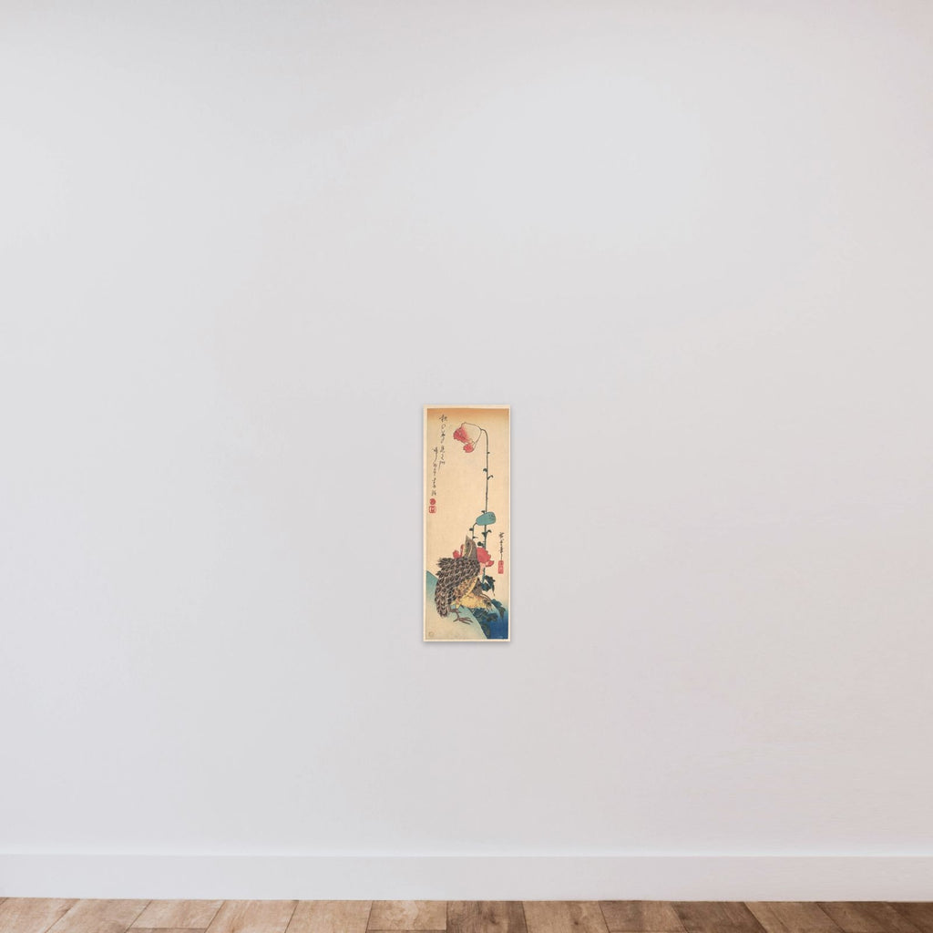 A Pair of Quails and Poppies unframed — shown to scale