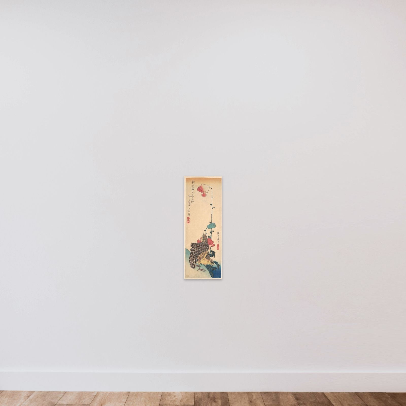 A Pair of Quails and Poppies unframed — shown to scale