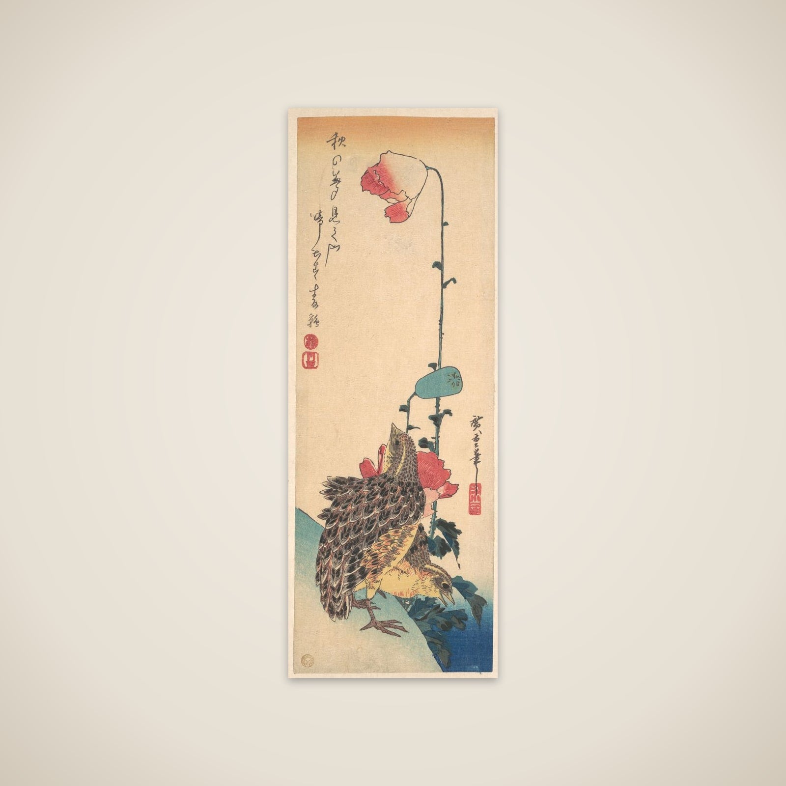 A Pair of Quails and Poppies unframed print