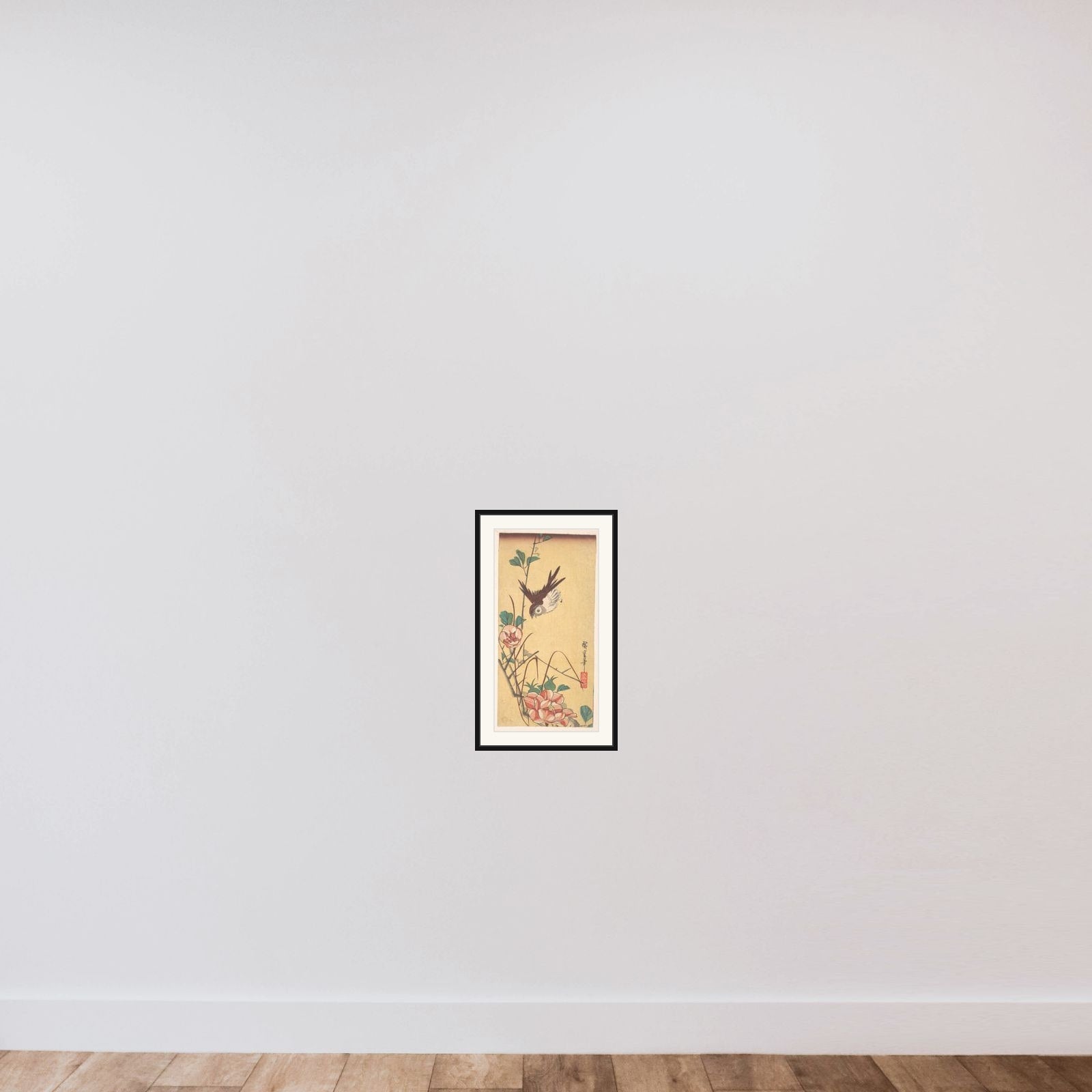 Roses and Sparrow framed — shown to scale