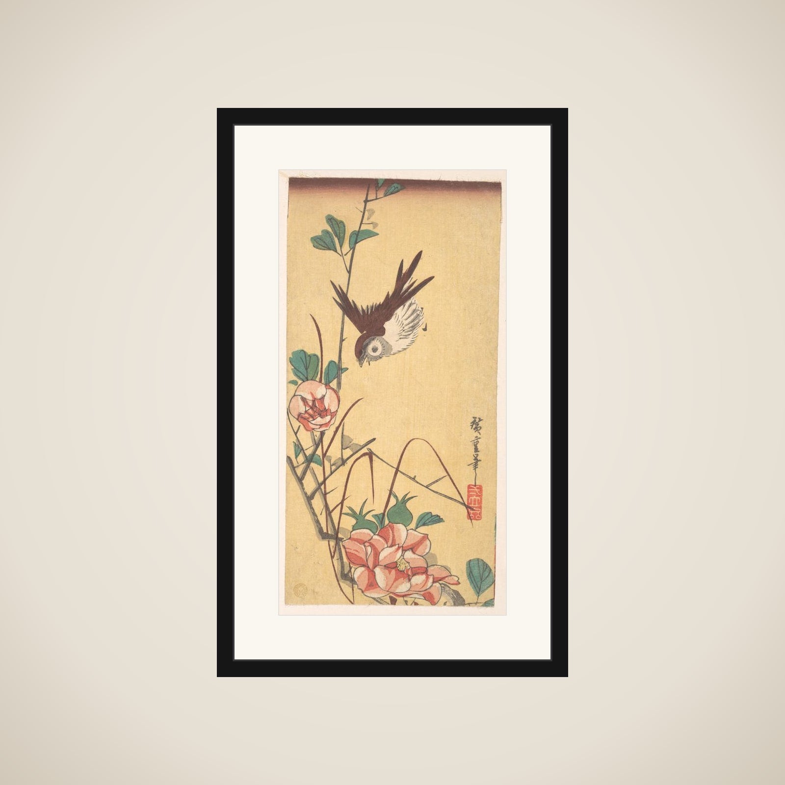 Roses and Sparrow framed