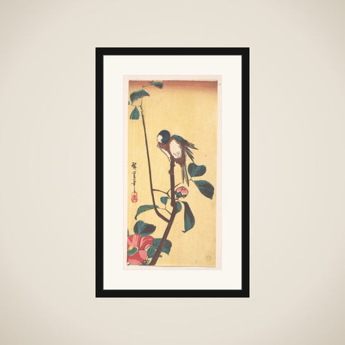 Camellia and Blue-Headed Bird framed