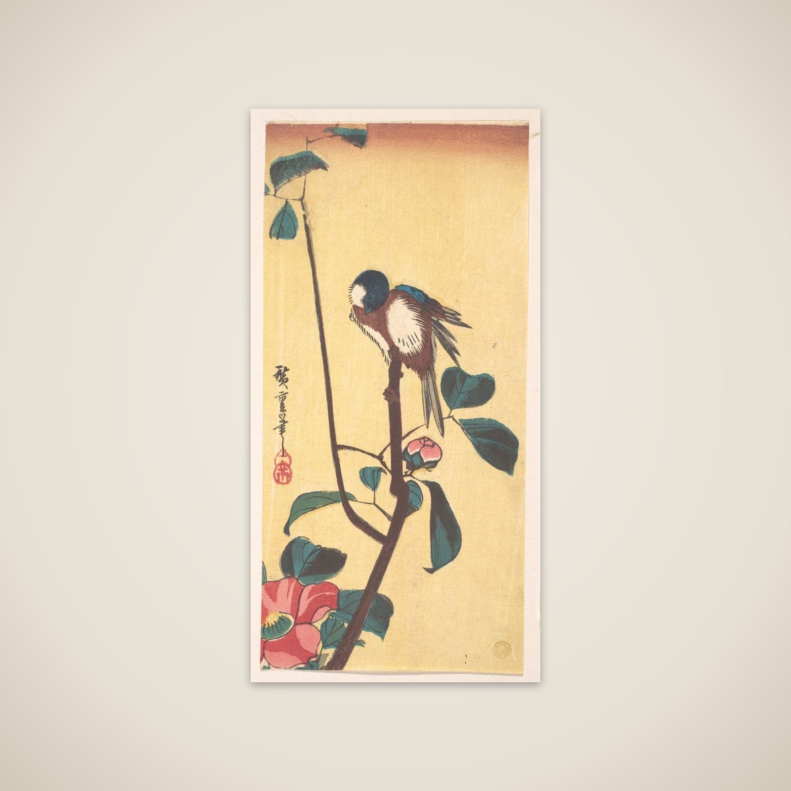 Camellia and Blue-Headed Bird unframed print