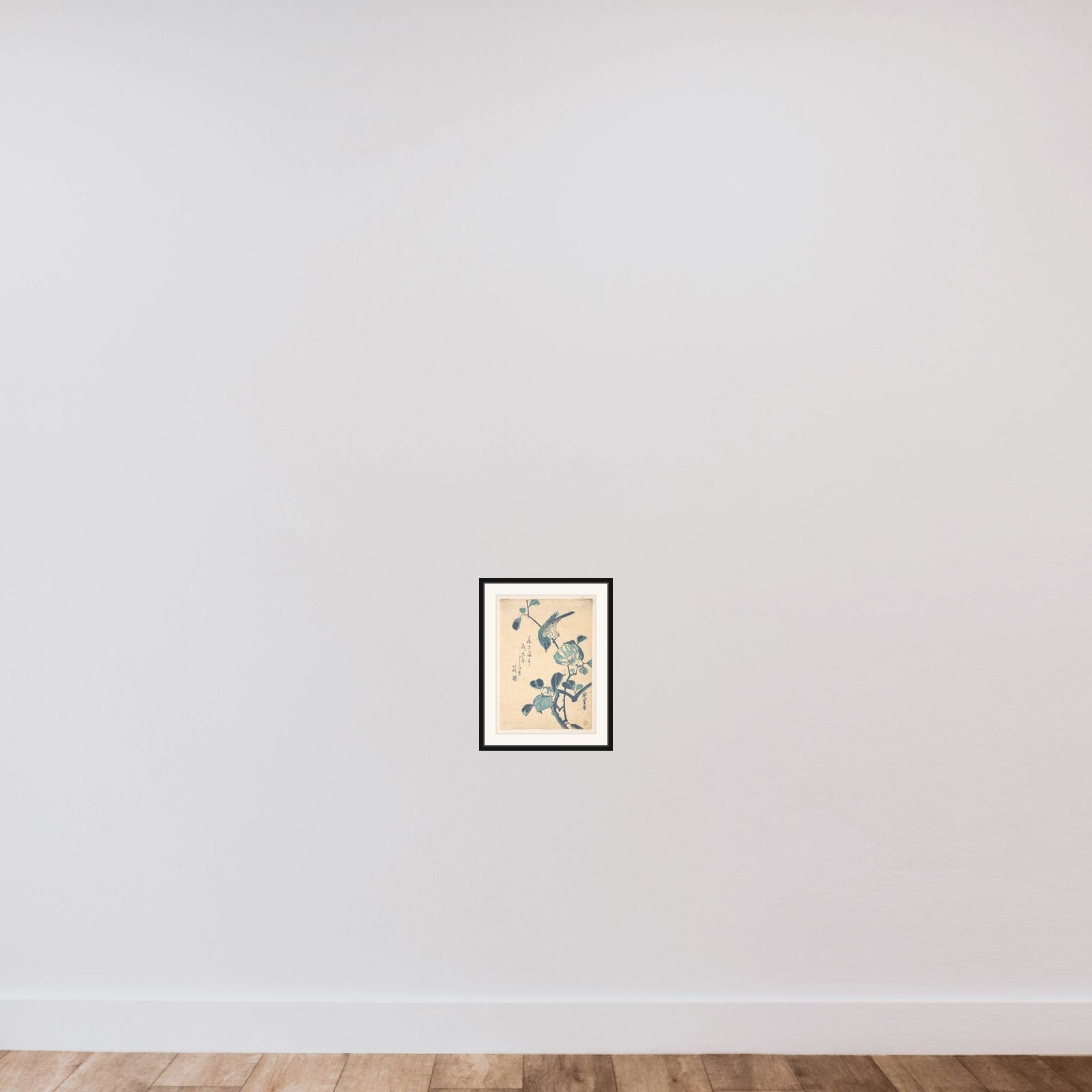 Camellia and Bird framed — shown to scale