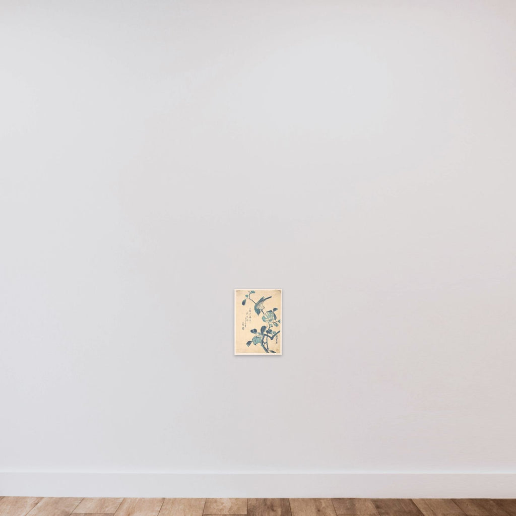 Camellia and Bird unframed — shown to scale