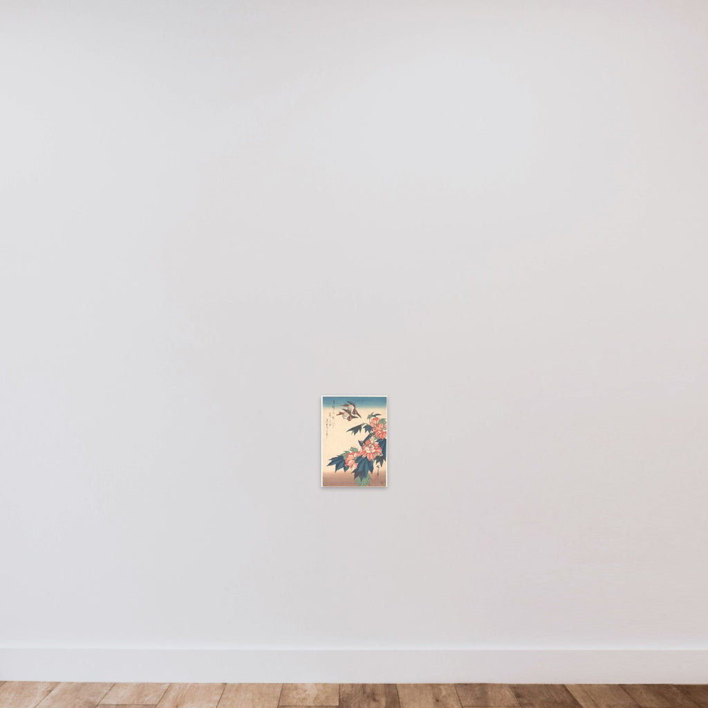 Swallows and Kingfisher with Rose Mallows unframed — shown to scale
