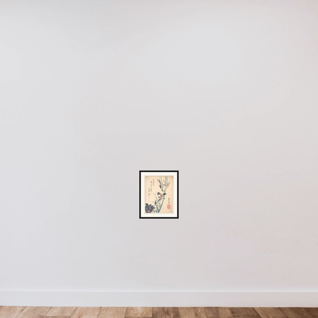 Large-flowered Flat Bill and Sparrow framed — shown to scale