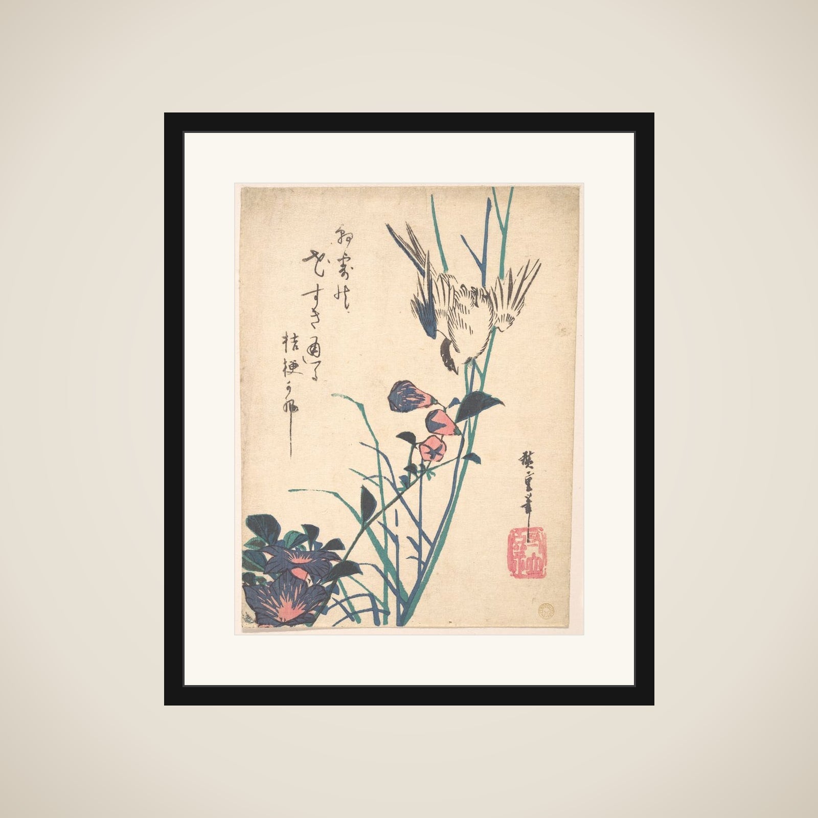 Large-flowered Flat Bill and Sparrow framed