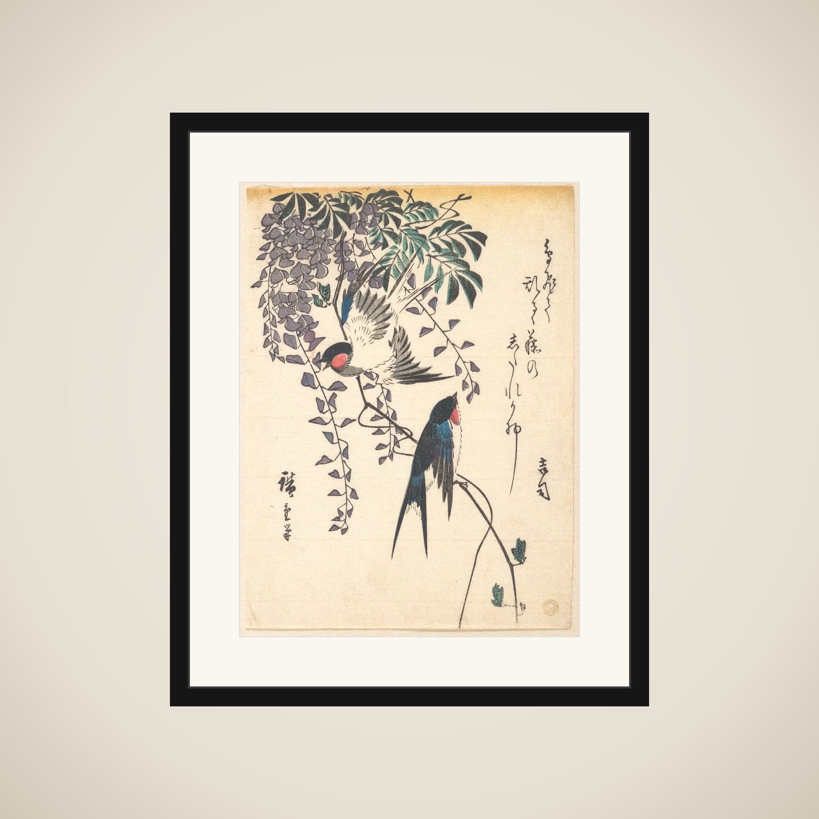 Swallow and Wisteria framed