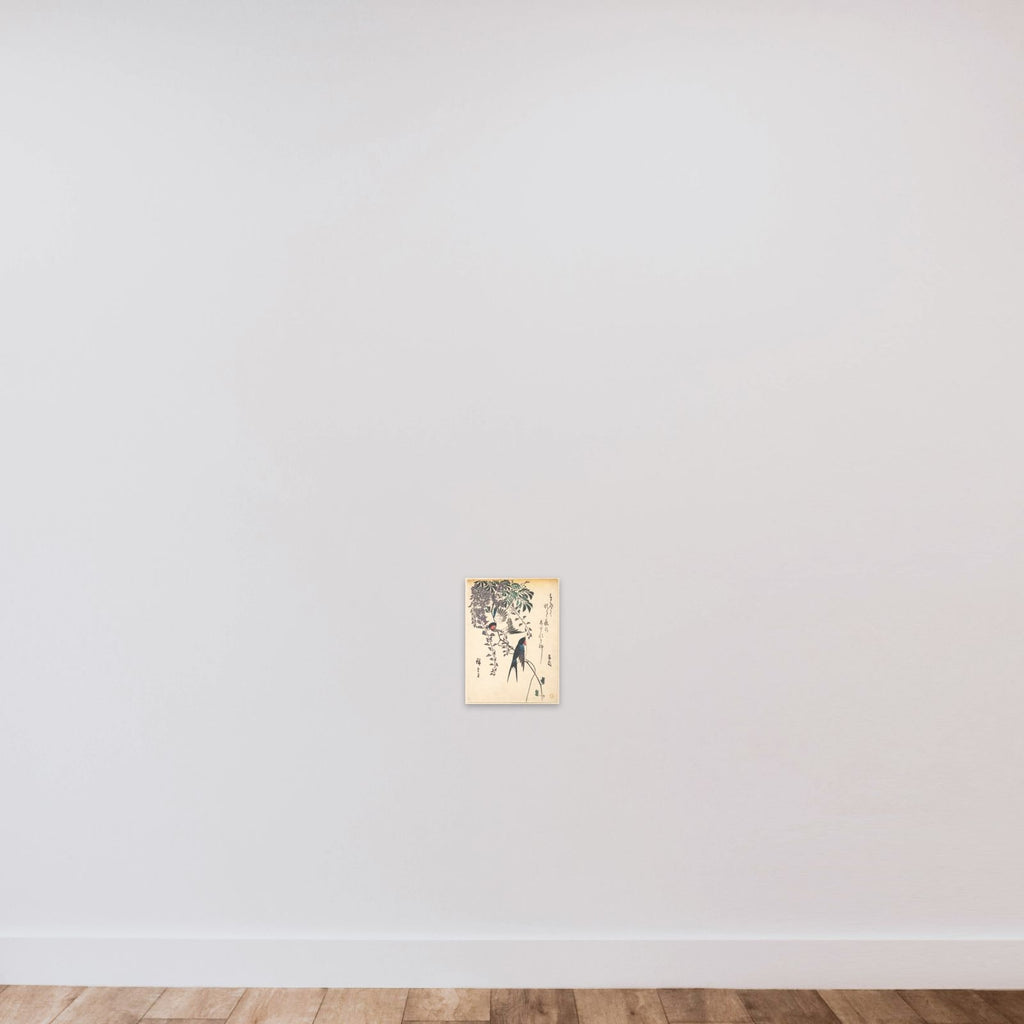 Swallow and Wisteria unframed — shown to scale
