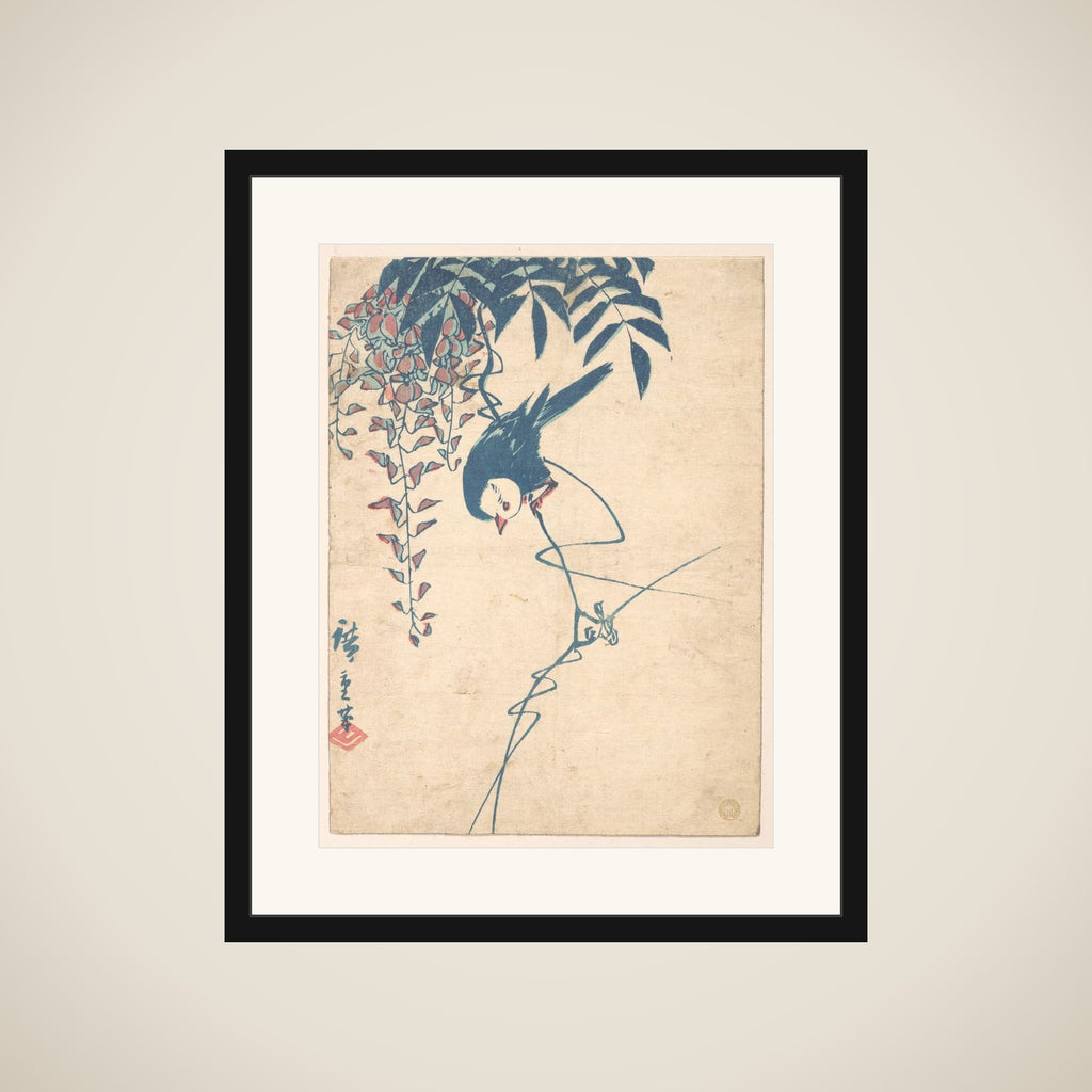 Wisteria and White-headed Bird framed