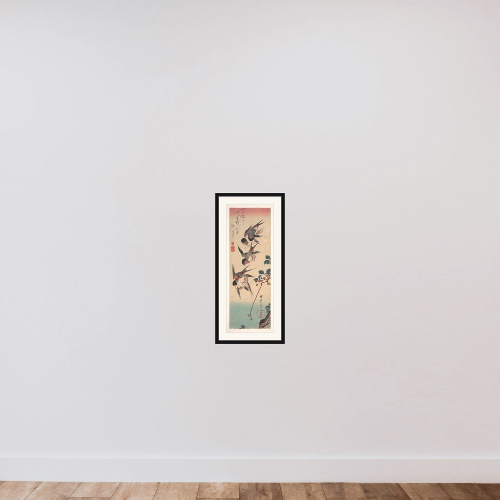 Swallows and Wild Cherry framed — shown to scale