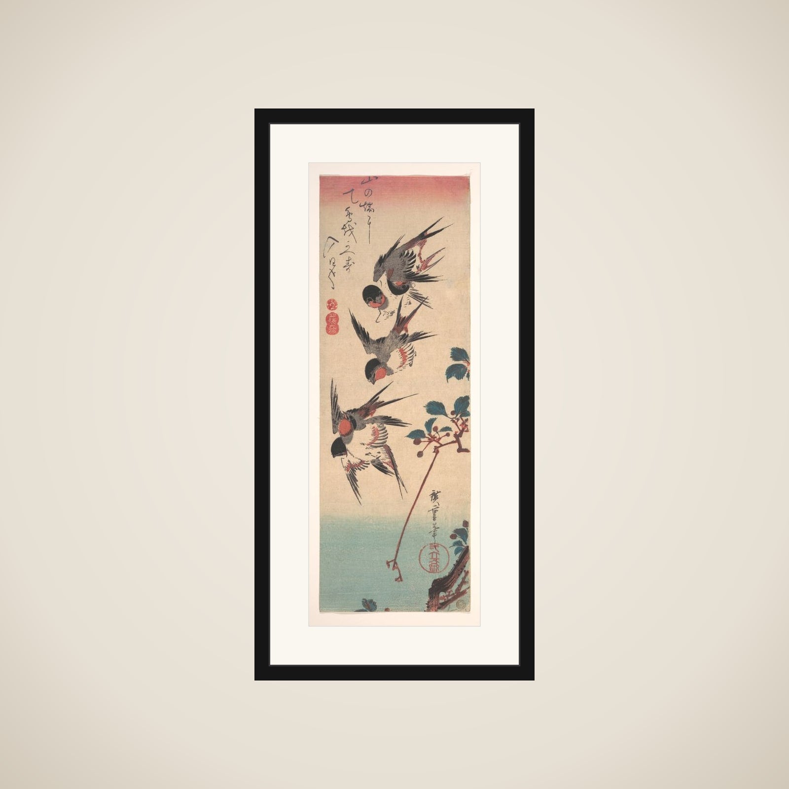 Swallows and Wild Cherry framed