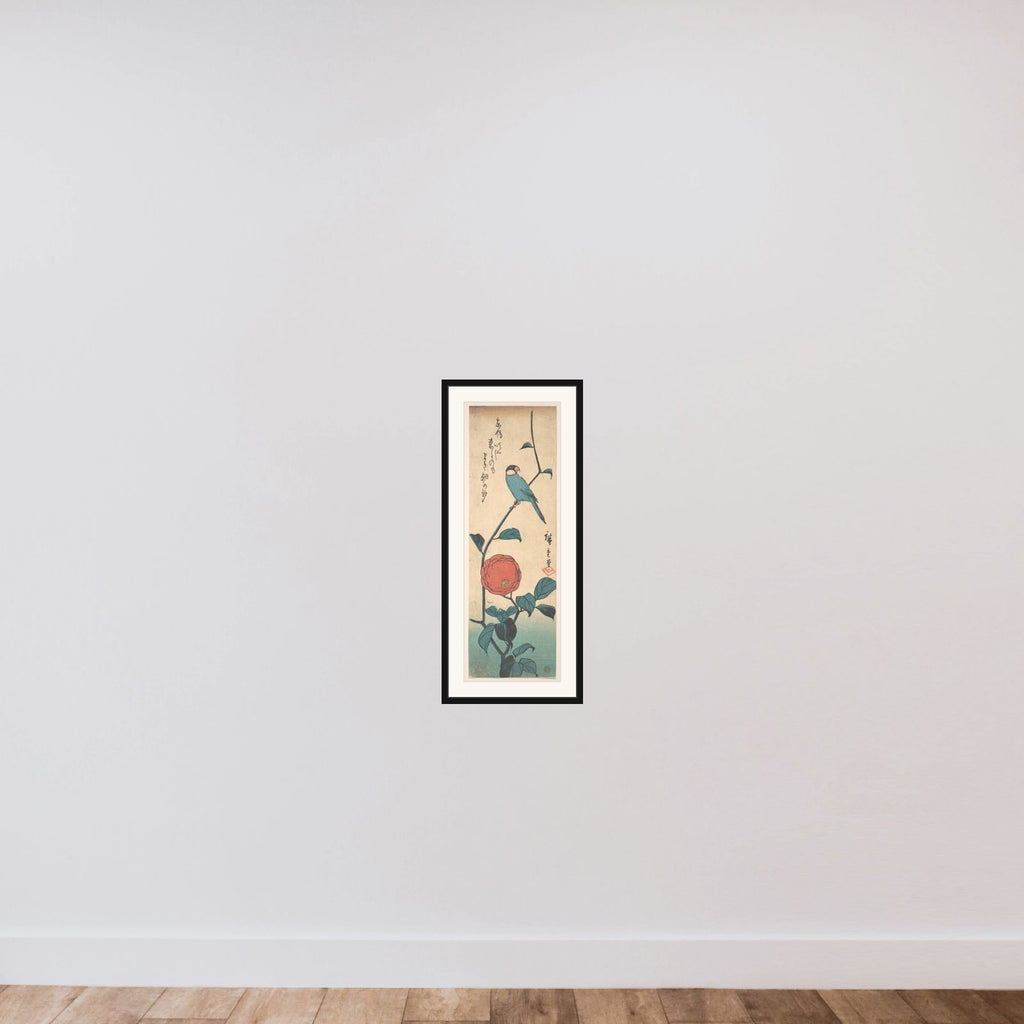 Camellia and Finch framed — shown to scale