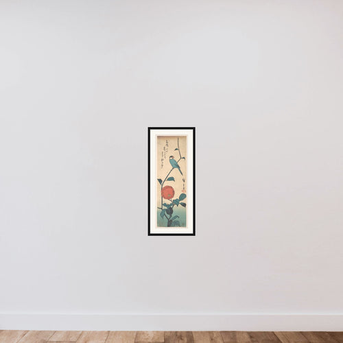 Camellia and Finch framed — shown to scale