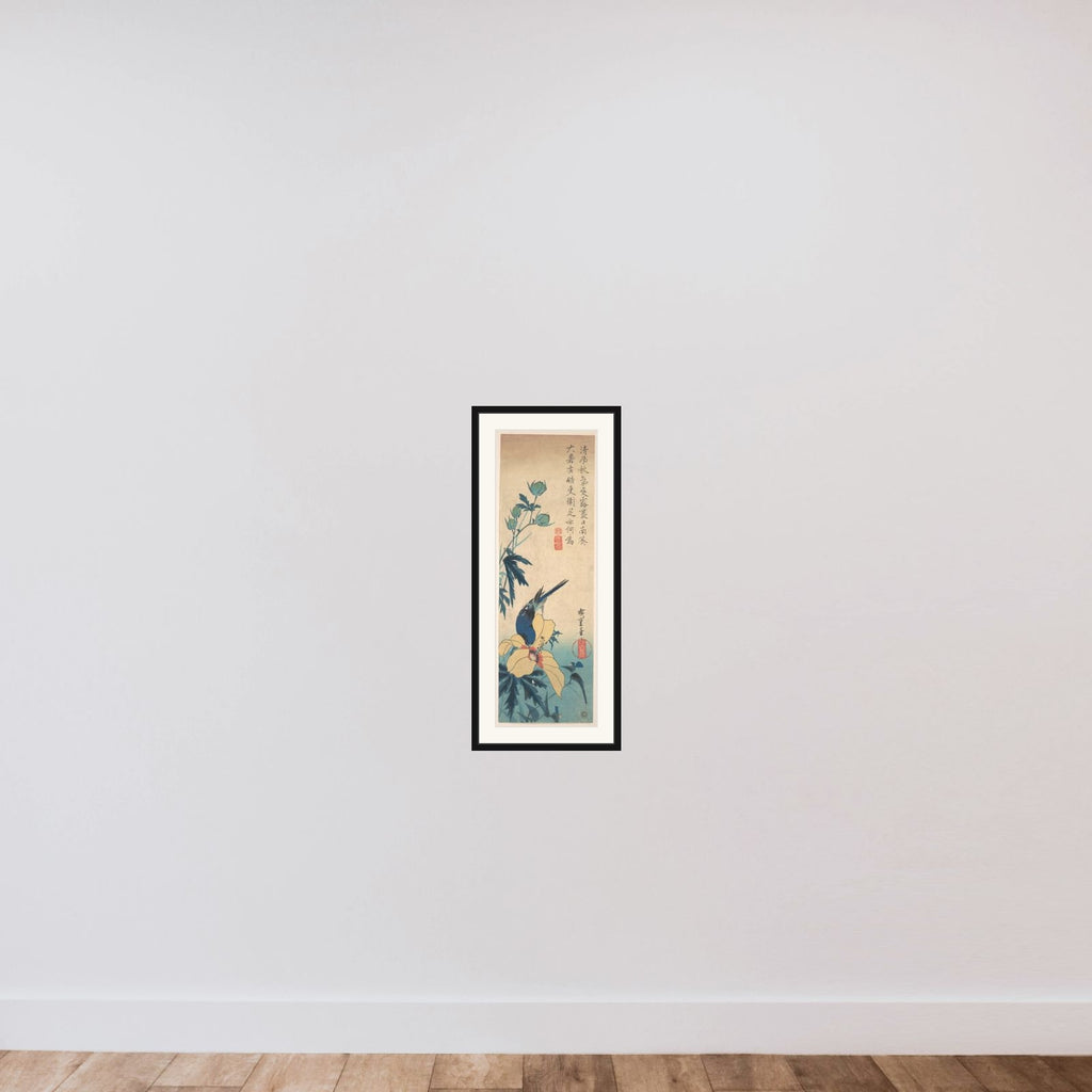 Hibiscus and Bluebird framed — shown to scale