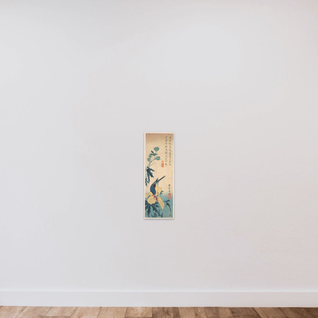 Hibiscus and Bluebird unframed — shown to scale